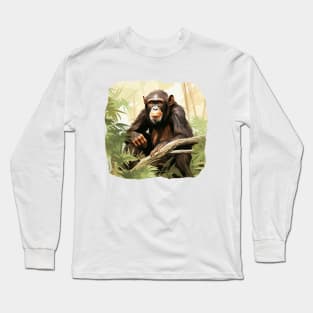 Cute Chimpanzee In Jungle Long Sleeve T-Shirt
